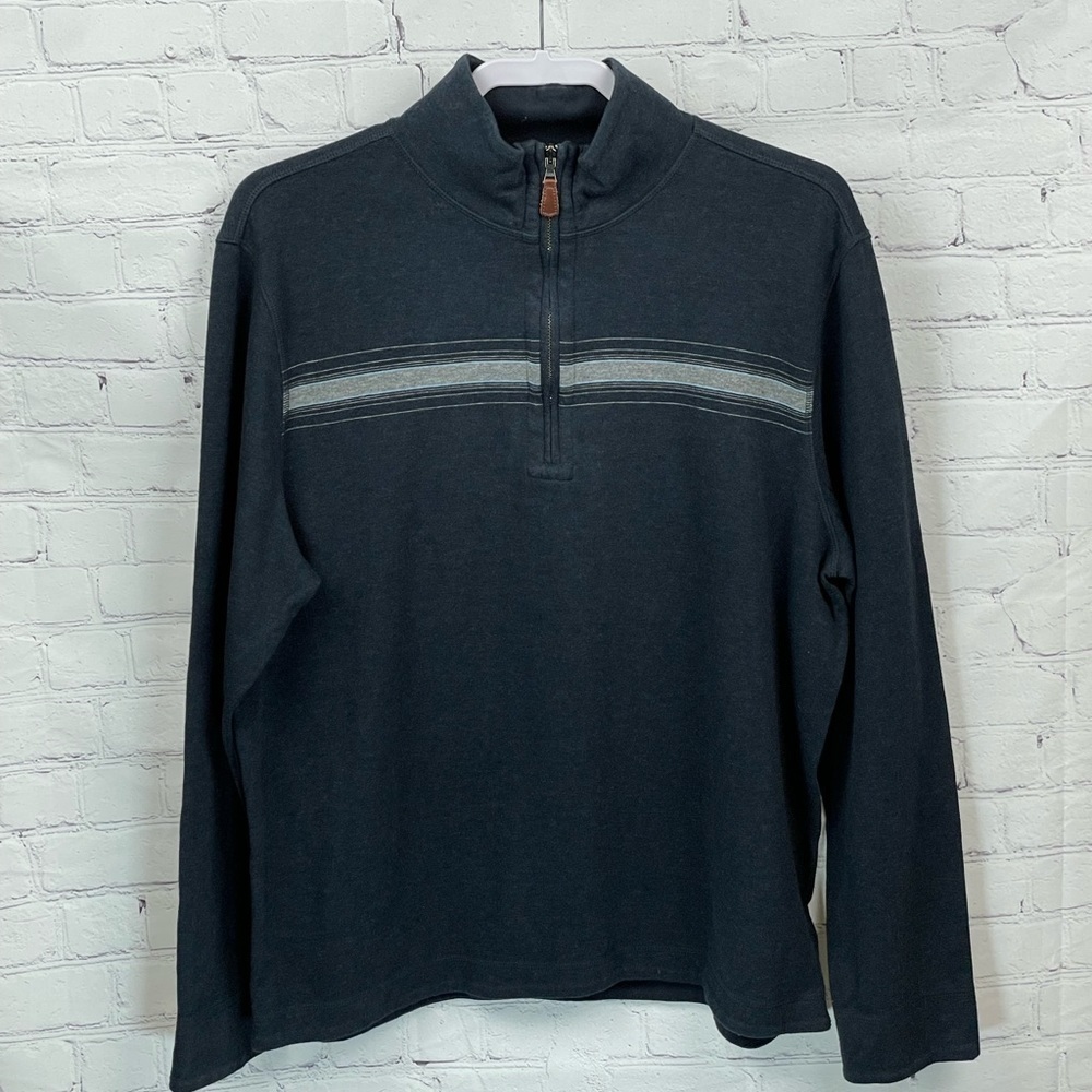 BANANA REPUBLIC Reversible 1/4 Zip Pull Over Sweater Blue w/Stripe XL.